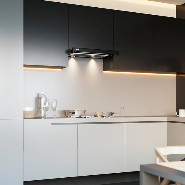 Витяжка кухонна ELEYUS Storm 1200 LED SMD 60 BL 226Вт, 1200 м³/год, телескопічна, чорна (витяжка ELEYUS, телескопічна)