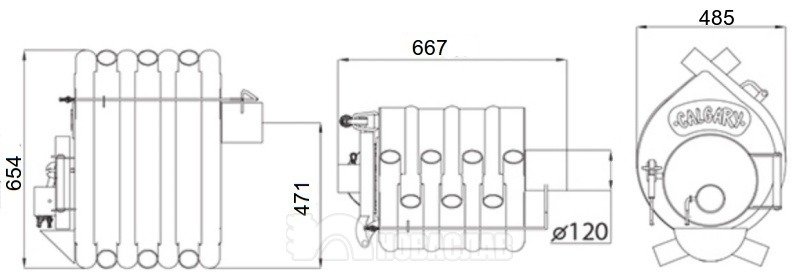 Канадська піч булерʼян Calgary ПО-00 тип 00 для опалення приміщень до 100 м³ (твердопаливна повітряна піч)