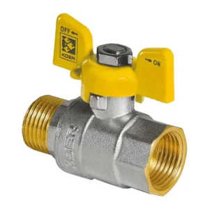 Кульовий кран KOER 3/4 дюйма ГШБ (кран гайка/штуцер, бабочка, жовта) (КОЕР)