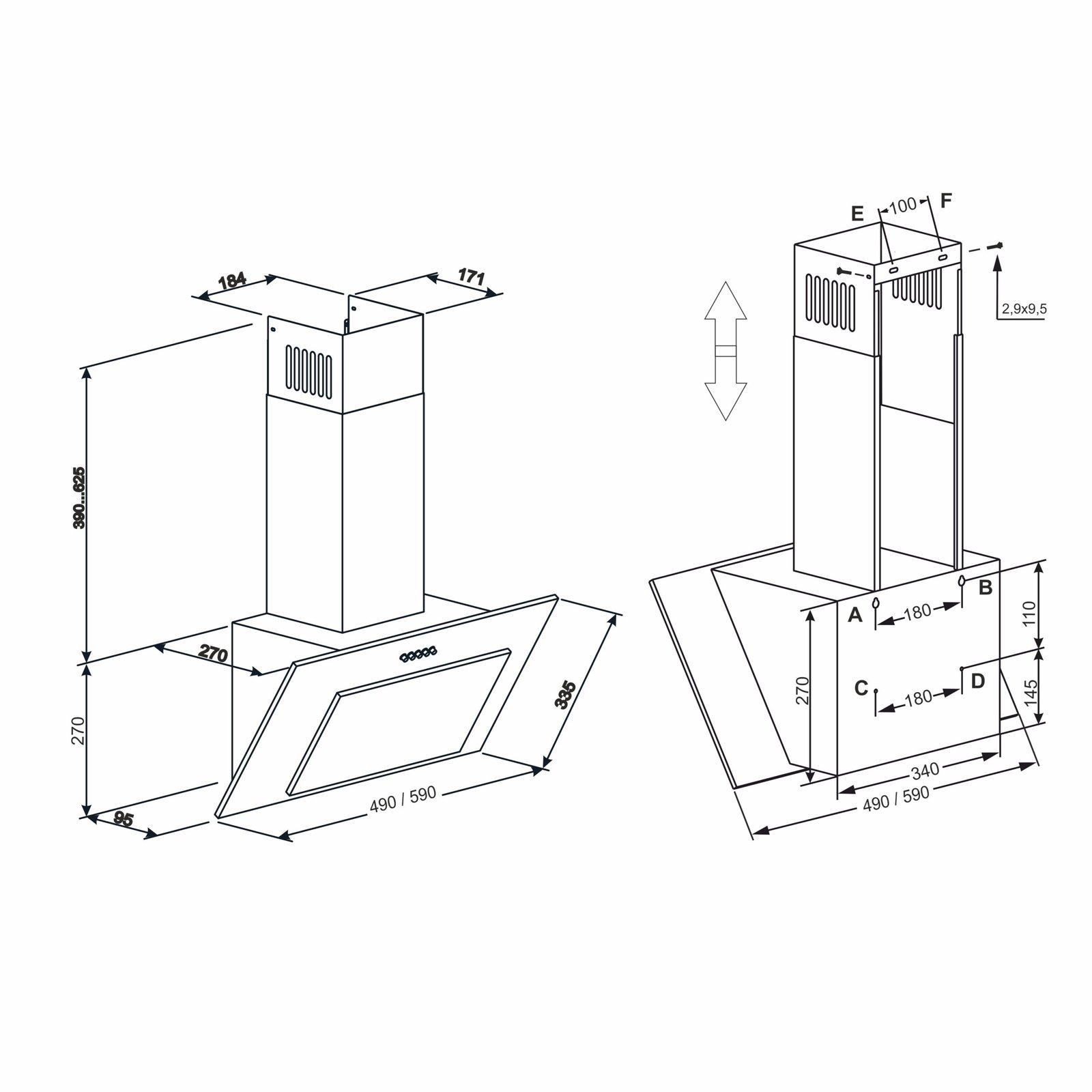 Витяжка кухонна ELEYUS VERTICAL 700 60 WH вертикальна, 700 м³/год, біла (витяжка ELEYUS, вертикальна)