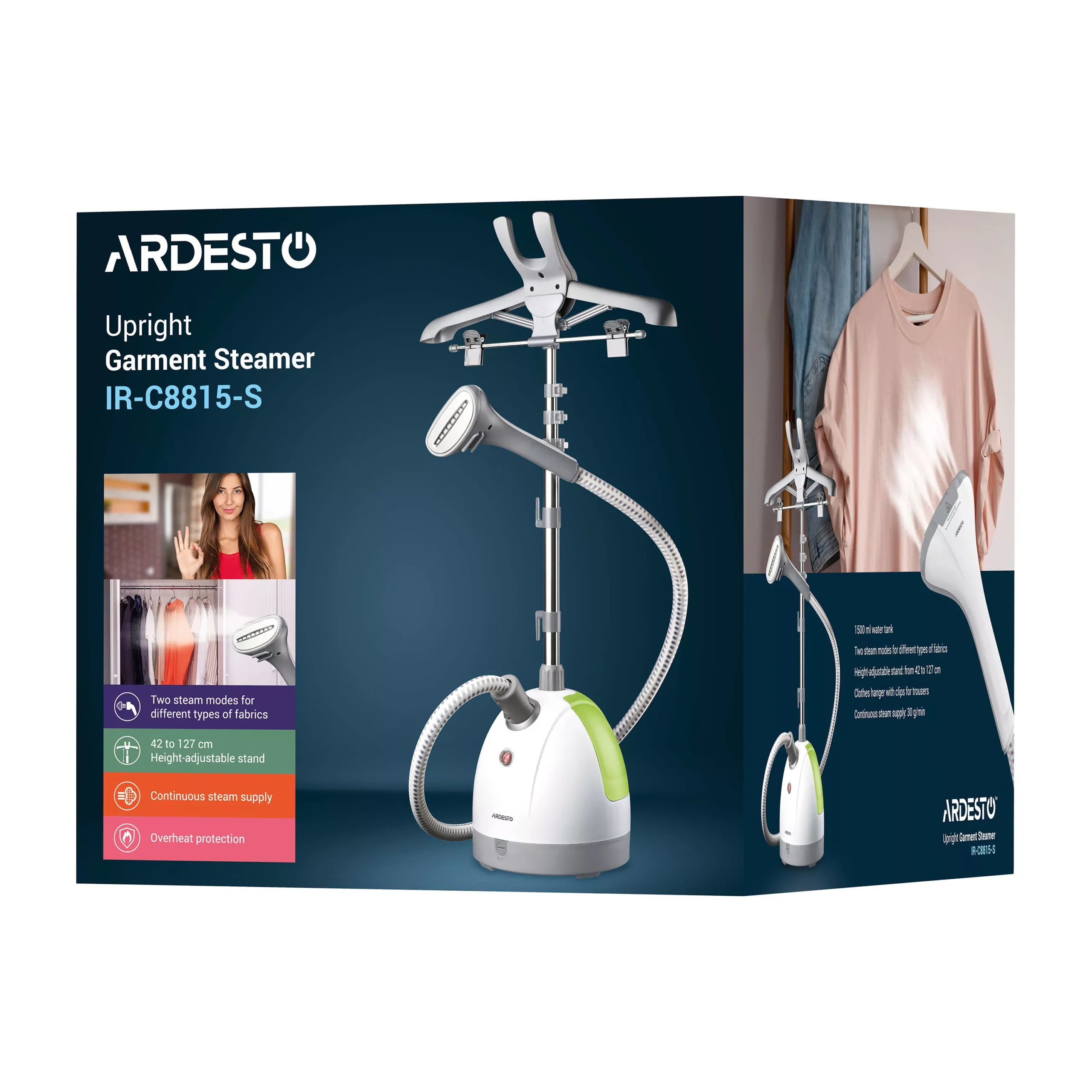 Відпарювач Ardesto IR-C8815-S, Тип: з парою. Потужність: Потужність 1785 Вт. білий)