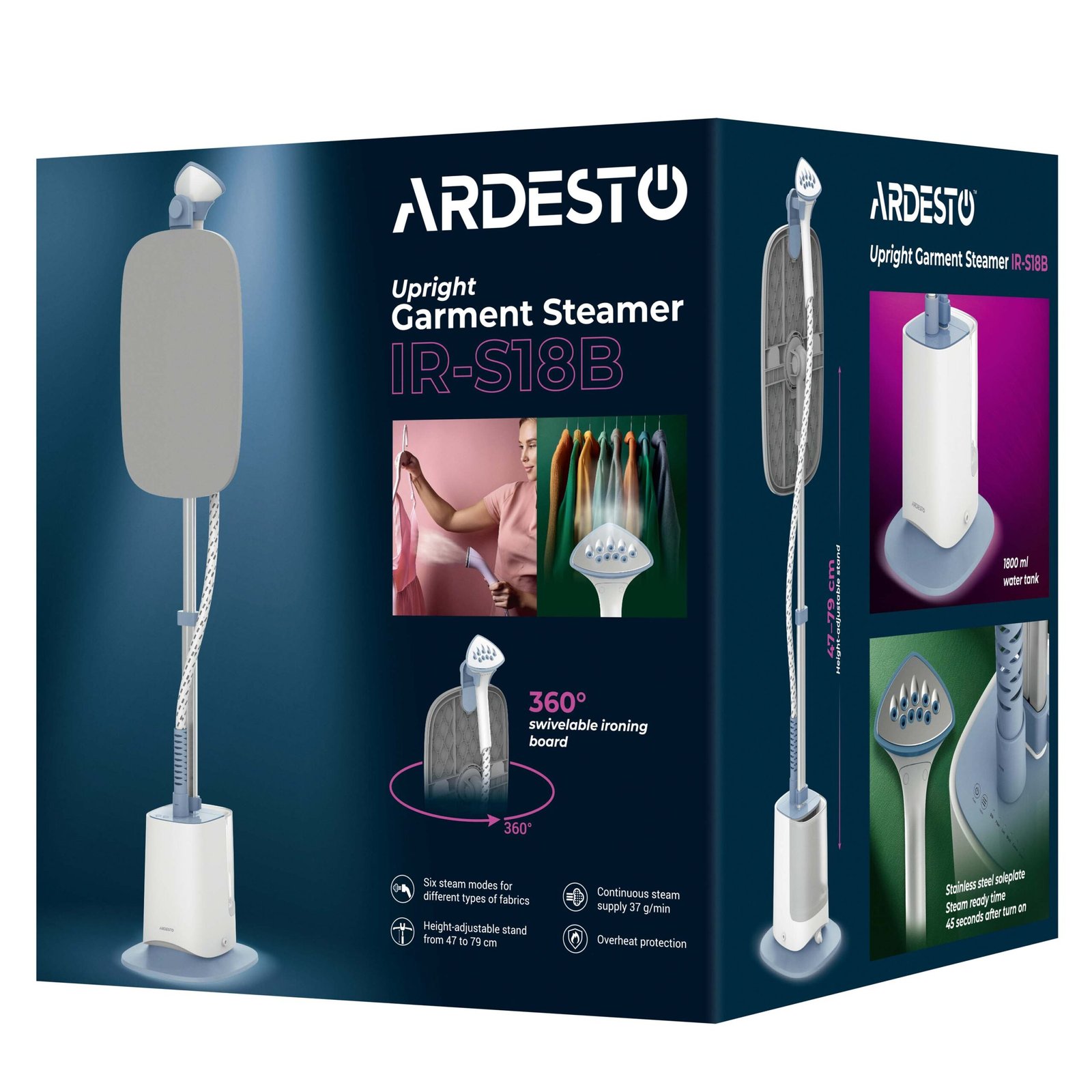 Відпарювач Ardesto IR-S18B, Тип: з парою. Потужність: Потужність 1800 Вт. Постійна подача